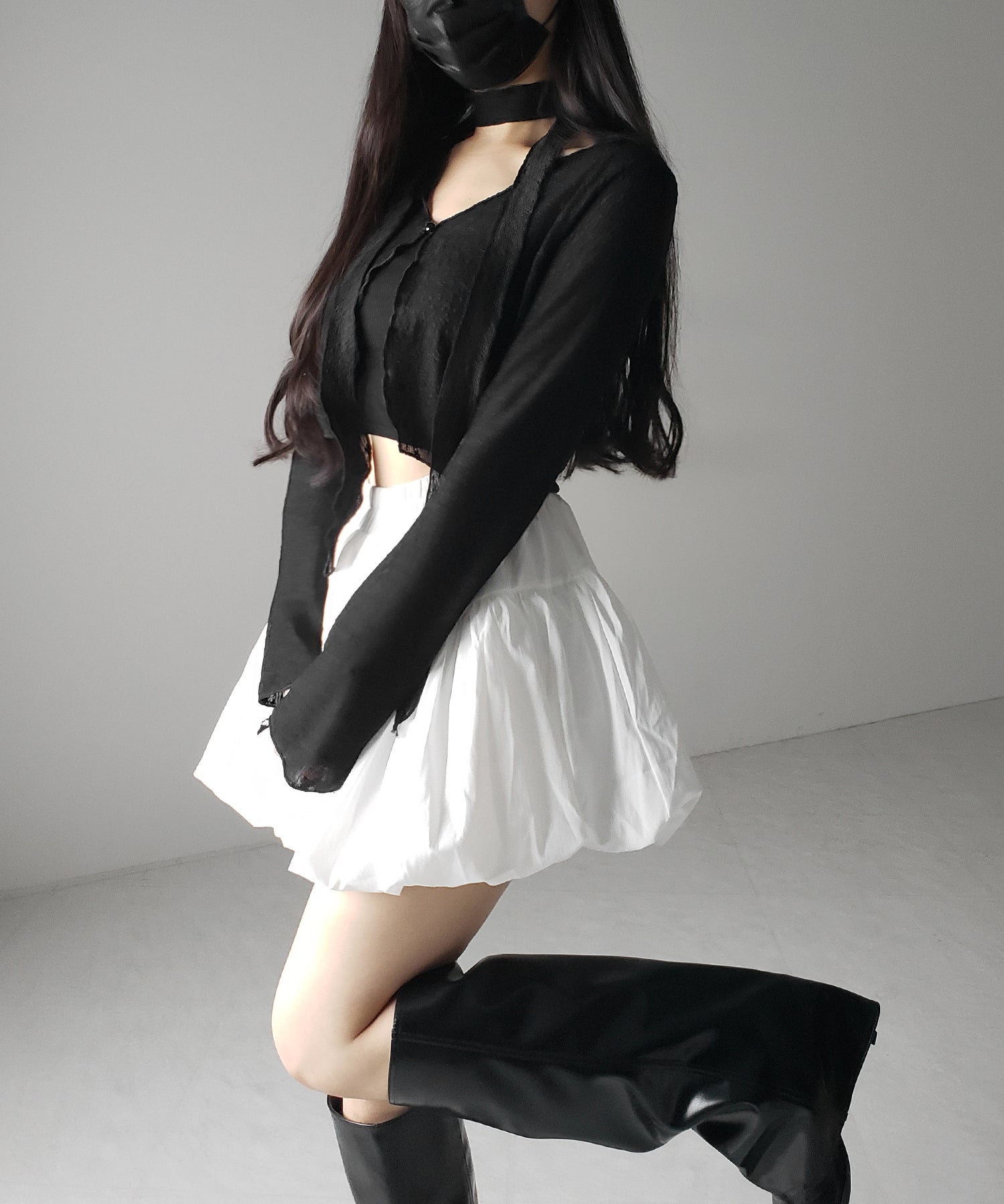 【 2color / 2WAY 】チョーカーロングタイ付きショートシアーカーディガン / choker long tie set short sheer cardigan