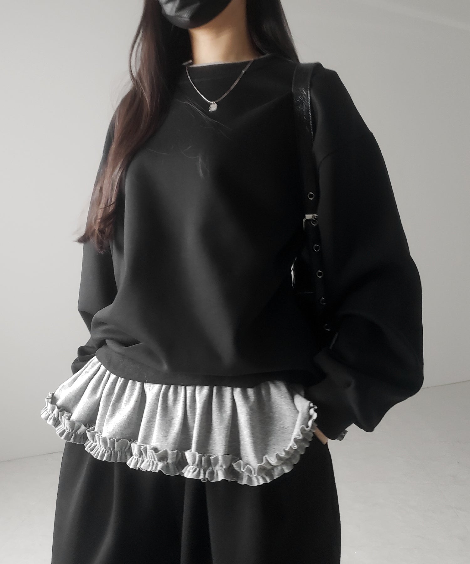 【 3color 】裾フリルレイヤード長袖トップス / hem frill layered long sleeve tops