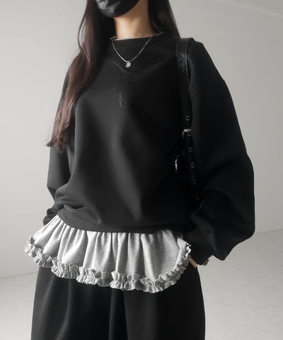 裾フリルレイヤード長袖トップス / hem frill layered long sleeve tops