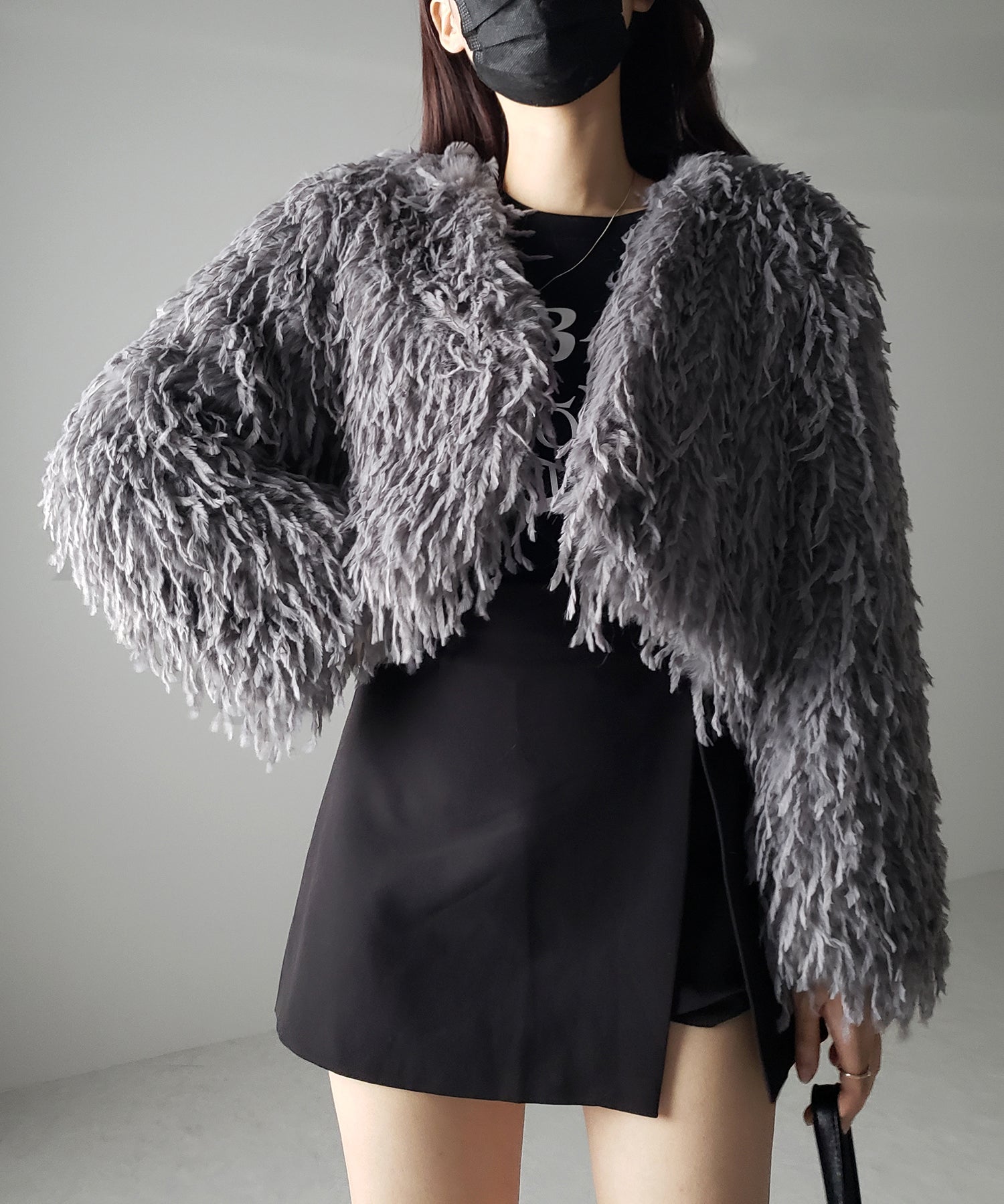 【 4color 】ムードフェザーワイドスリーブショートカーディガン/ mood feather wide sleeve short cardigan