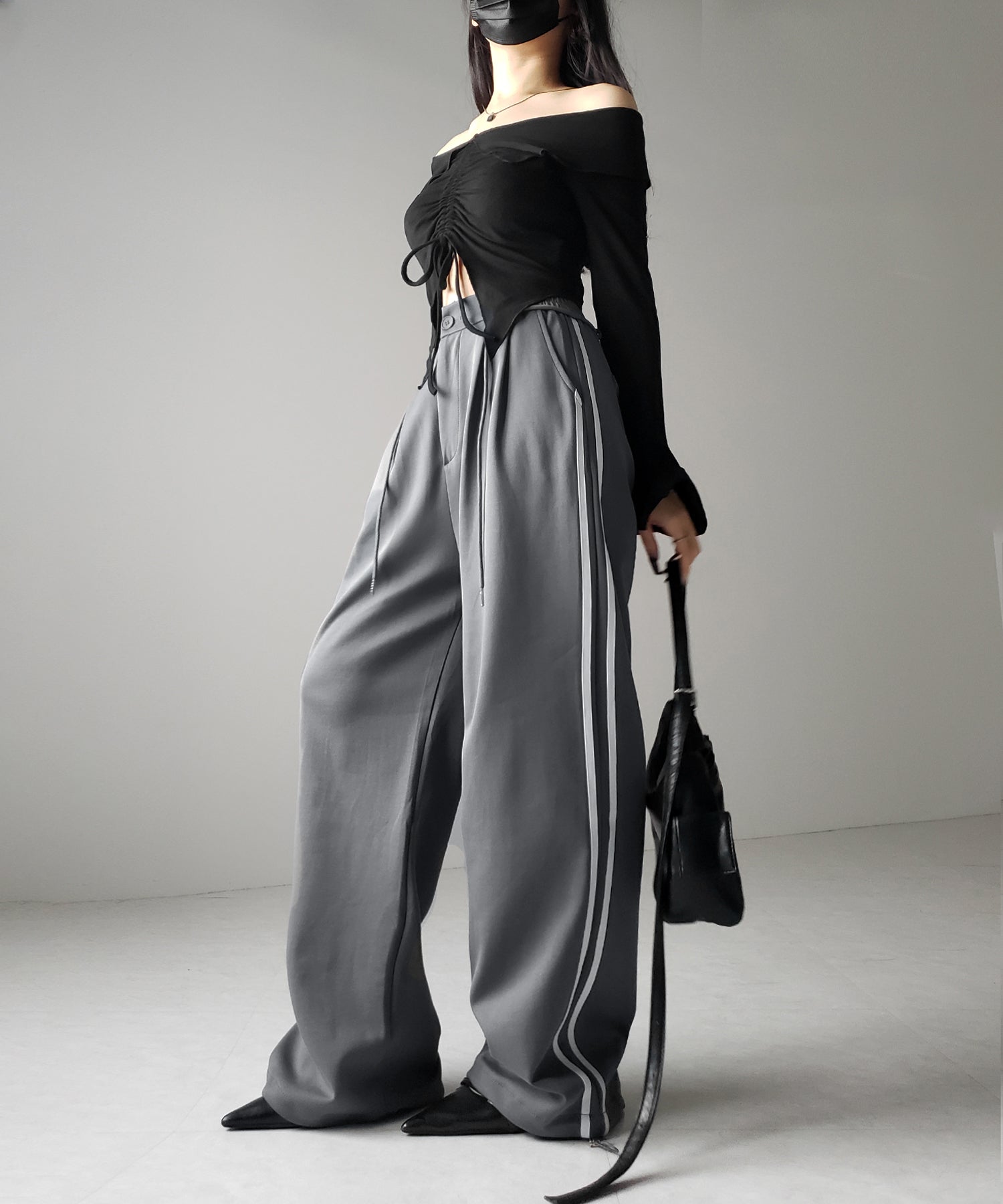 2WAYウエストコードサイドライントラックワイドパンツ