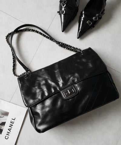 2WAY チェーンフェイクレザーフラップショルダーバッグ / 2WAY chain fake leather flap shoulder bag