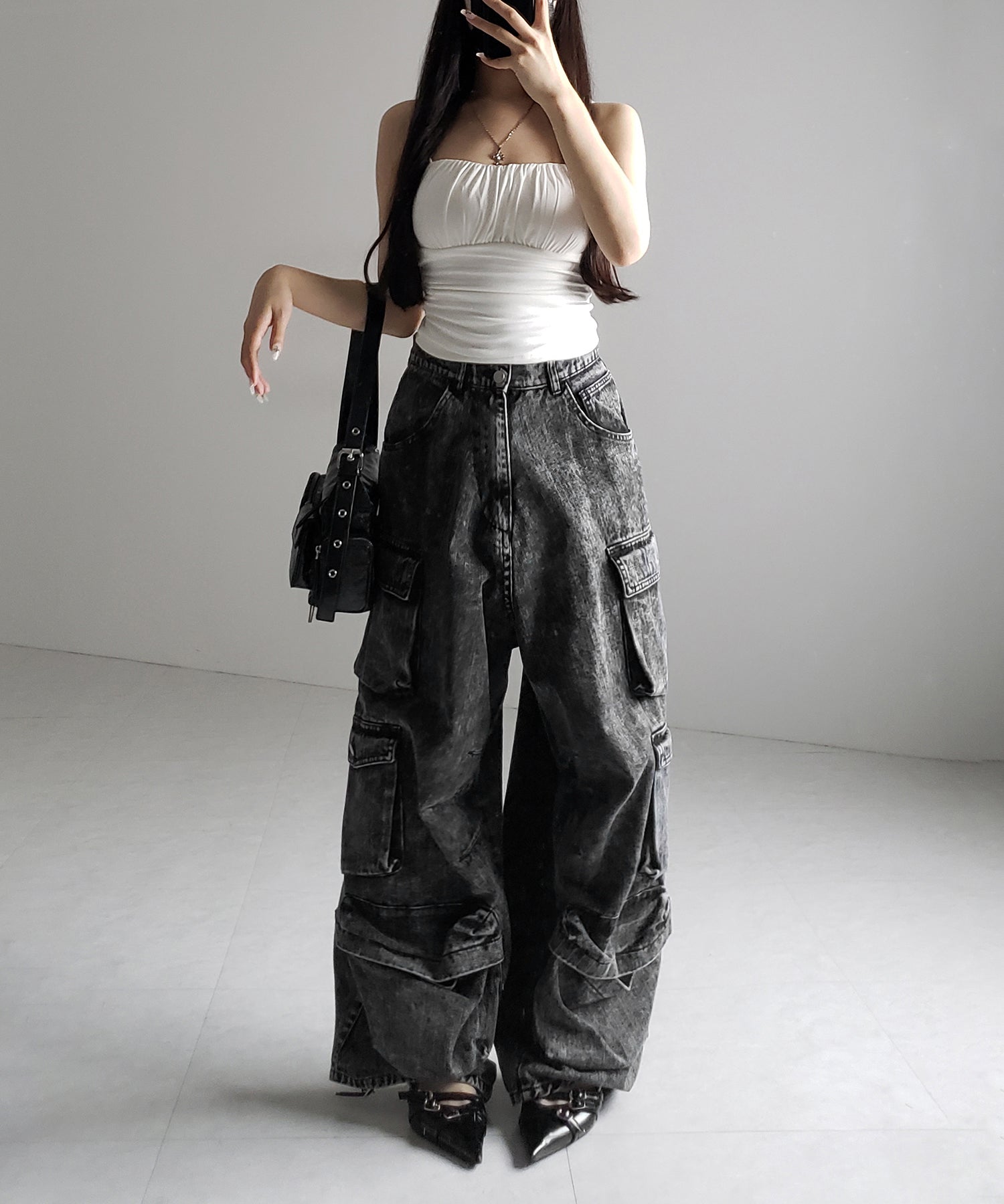 【 3color / カップ付き 】シャーリングギャザードレープキャミソール /shirring gather drape camisole
