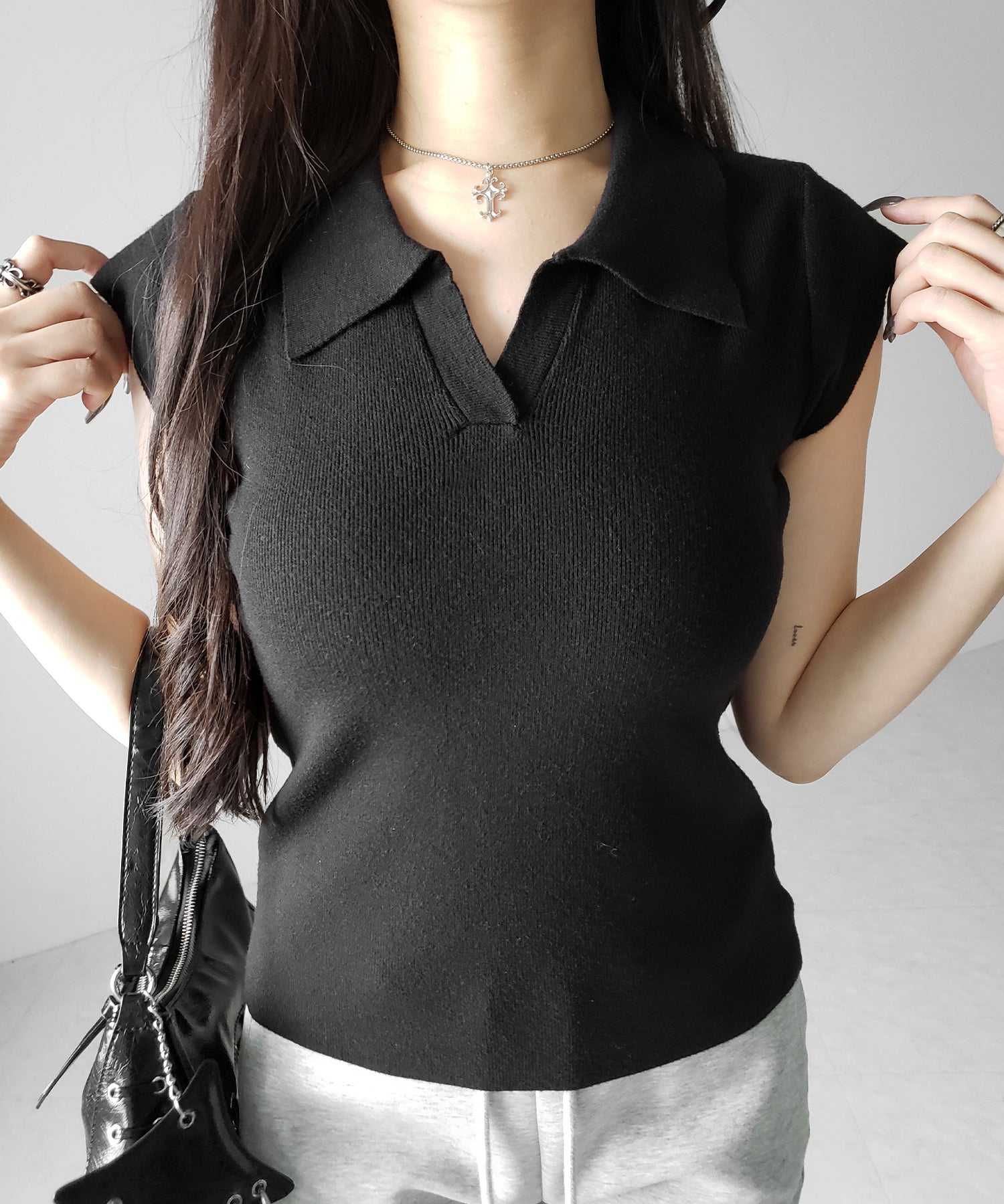 スキッパー半袖ニットトップス /skipper short sleeve knit tops