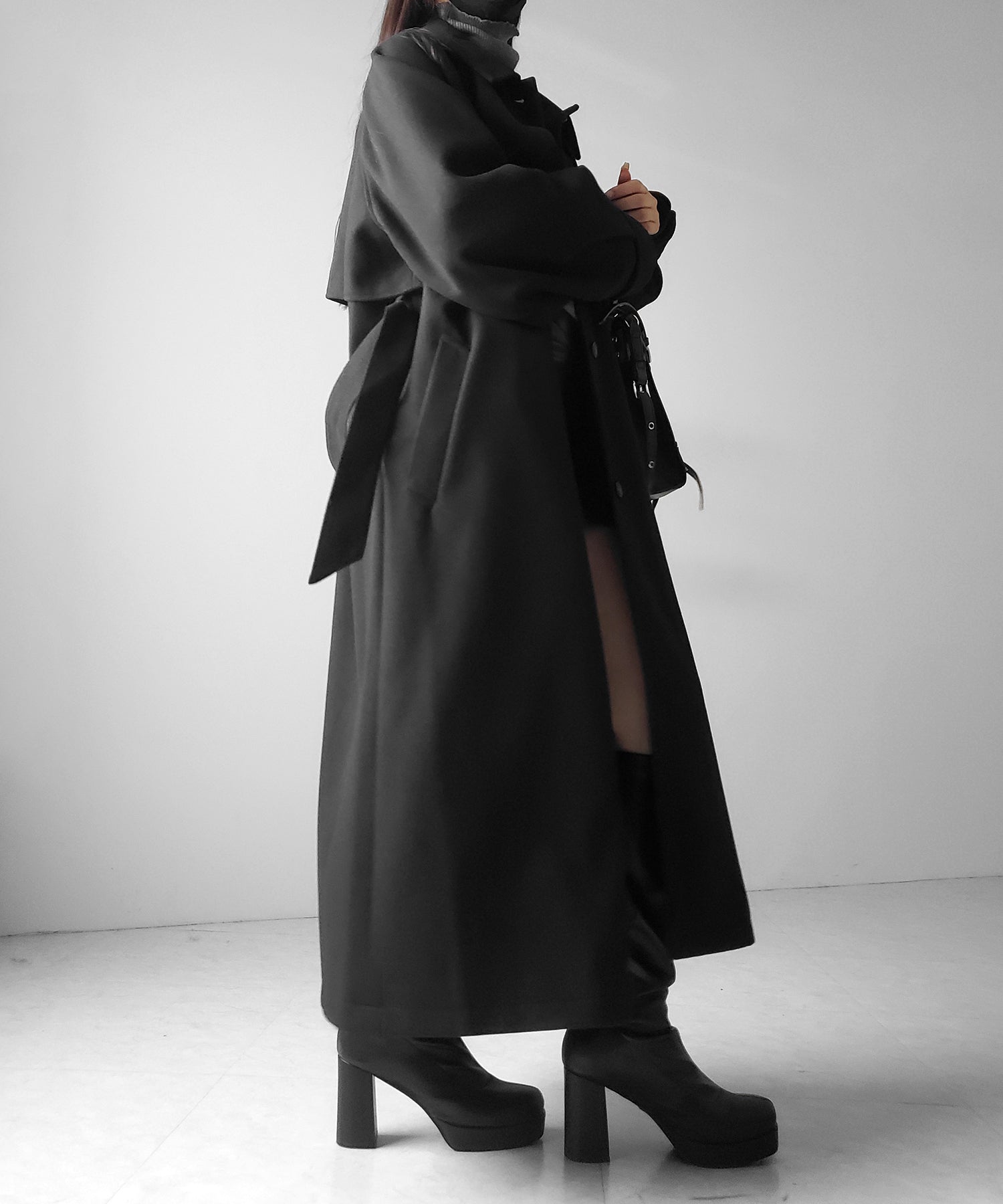 【 ウエストマークベルトSET 】2WAY ステンカラーレディメルトンロングコート / 2WAY soutien collar lady melton long coat