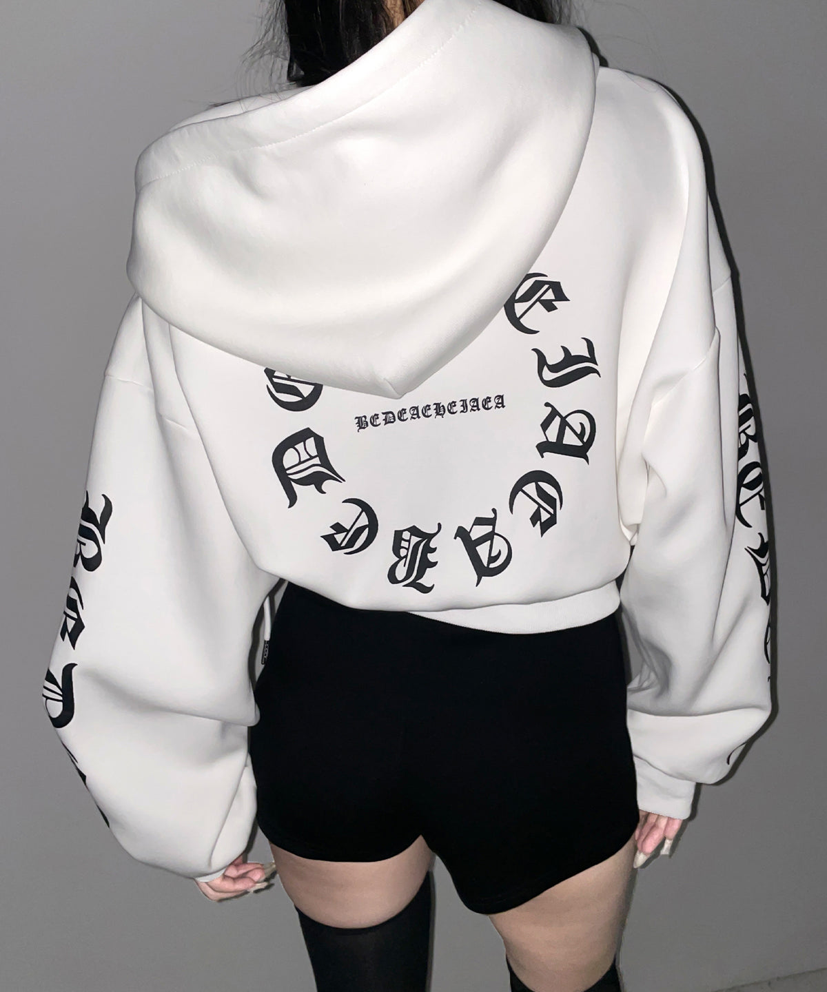 グランジロゴダブルジップショートパーカー / grunge logo double zip short hoodie
