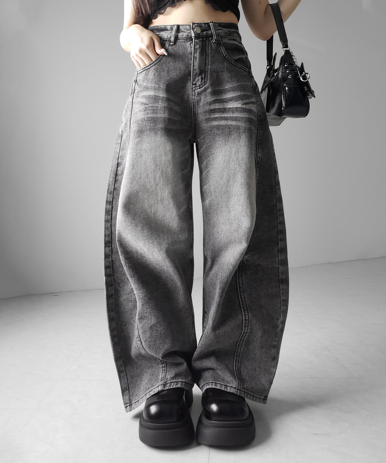 【 3size 】ヴィンテージブラックウォッシュバルーンデニム / Vintage black wash balloon denim