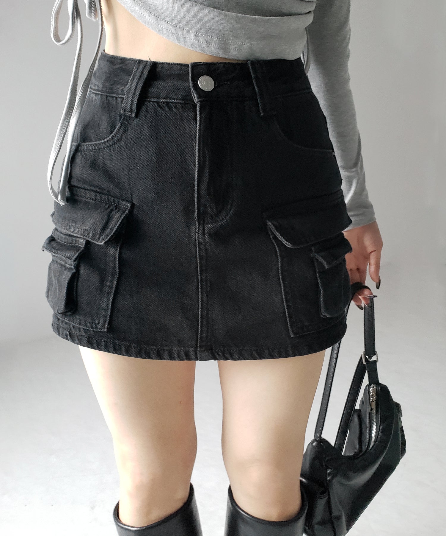 【 3size / 2color 】ダブルポケットヴィンテージカーゴデニムミニスカパン / double pocket vintage cargo denim mini skirt pants