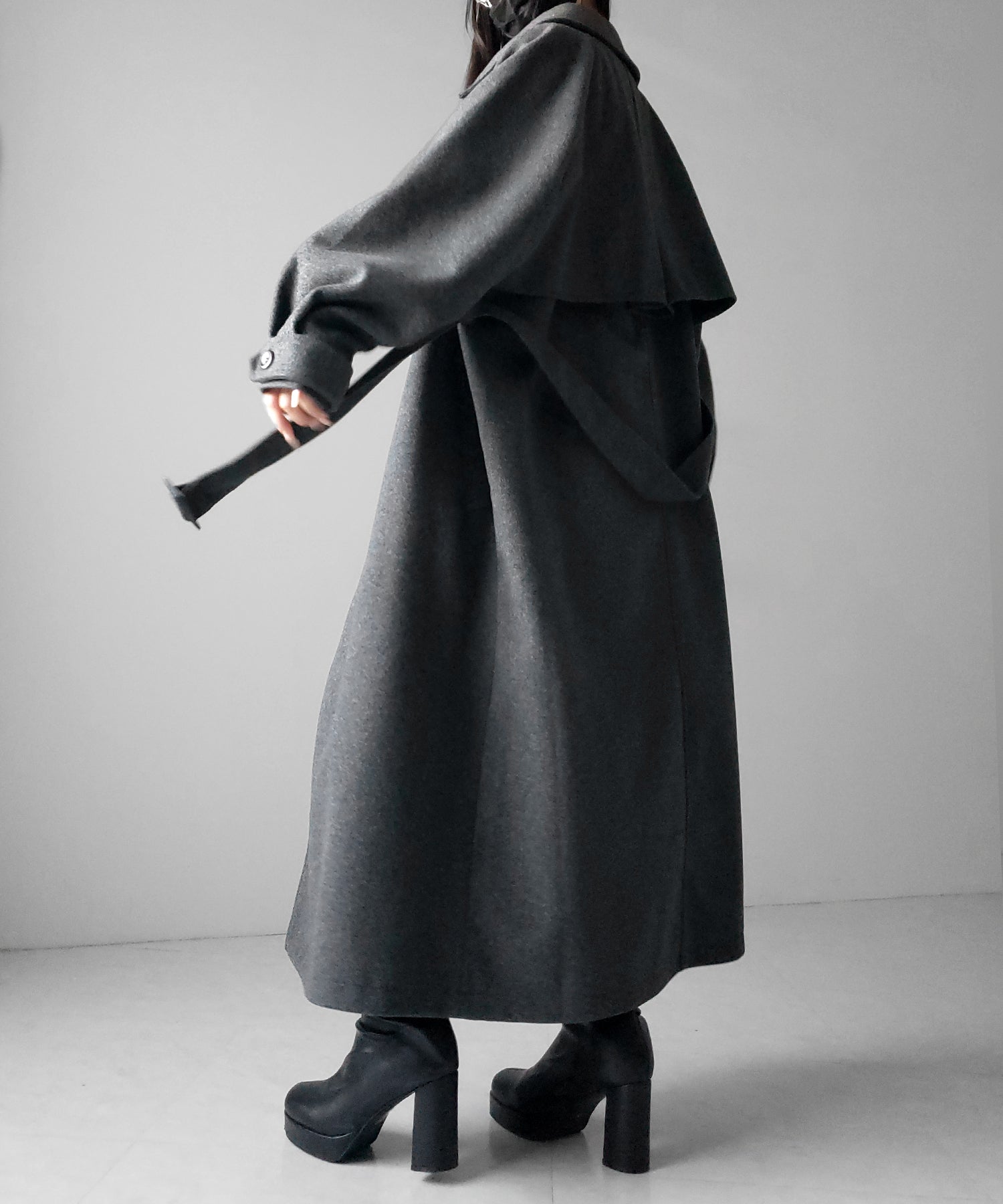 【 ウエストマークベルトSET 】2WAY ステンカラーレディメルトンロングコート / 2WAY soutien collar lady melton long coat