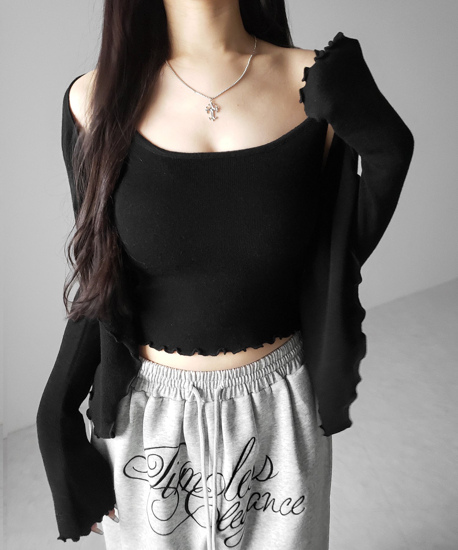 レイヤード風メロースリムニットカーディガン / layered mellow slim knit cardigan