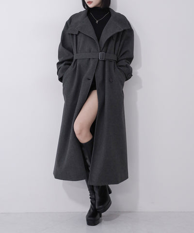 【 ウエストマークベルトSET 】2WAY スタンドカラーレディメルトントレンチロングコート / 2WAY stand collar lady melton trench long coat