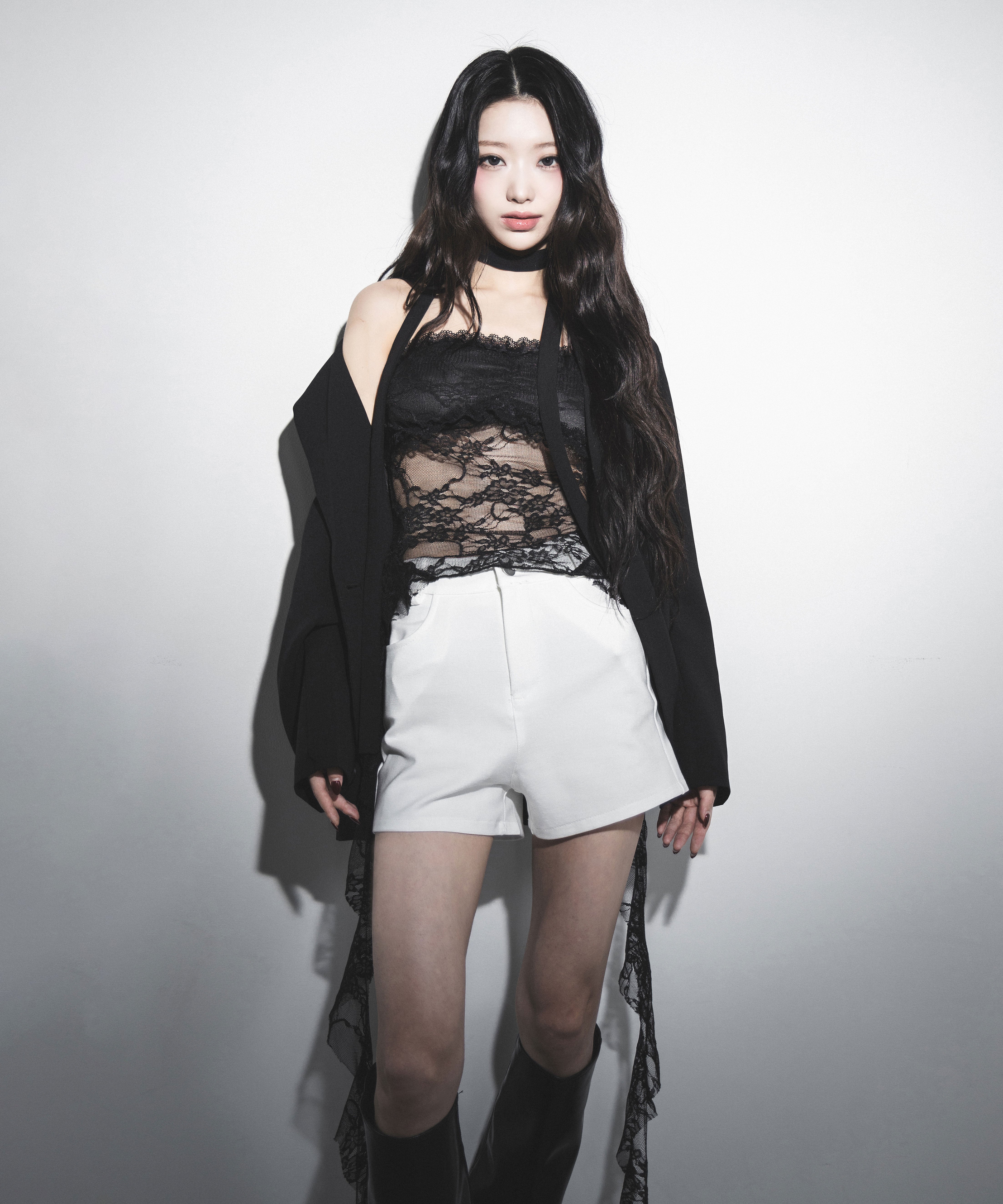 【 2color 】アシンメトリーフリルレースベアトップス / asymmetry frill lace bare tops