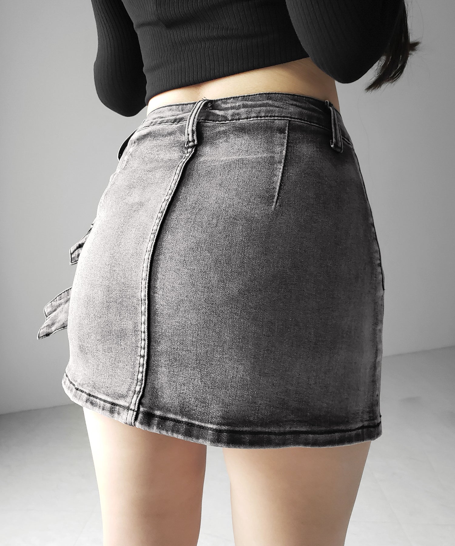 【 インパン裏地付 】ダブルハトメベルトヴィンテージデニムミニスカート / Double eyelet belt vintage denim mini skirt