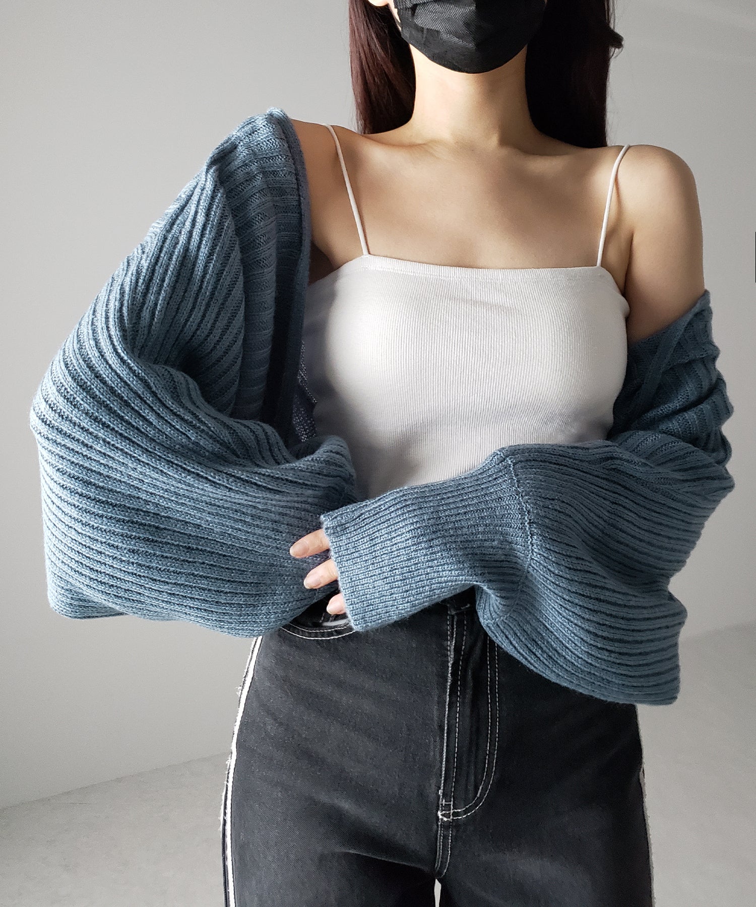 【 9color 】2WAYリボンモヘアライクショートリブニットカーデ