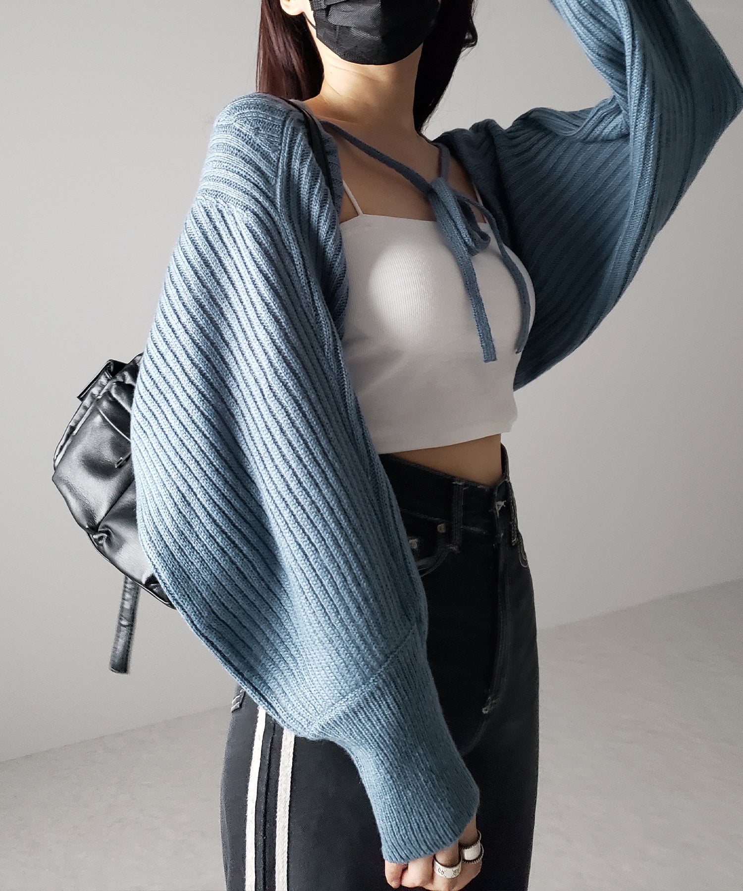 【 9color 】2WAYリボンモヘアライクショートリブニットカーデ