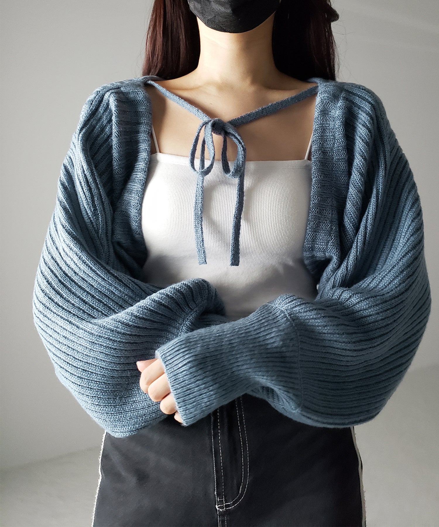 【 9color 】2WAYリボンモヘアライクショートリブニットカーデ