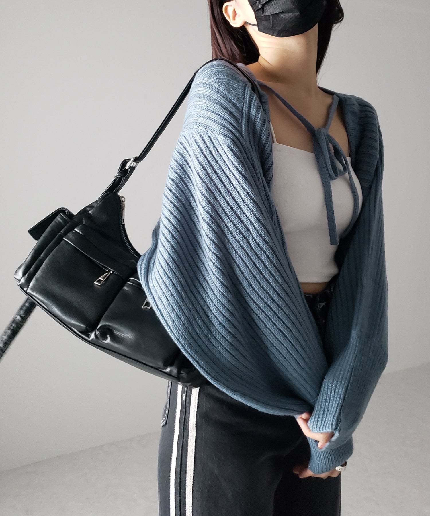【 9color 】2WAYリボンモヘアライクショートリブニットカーデ