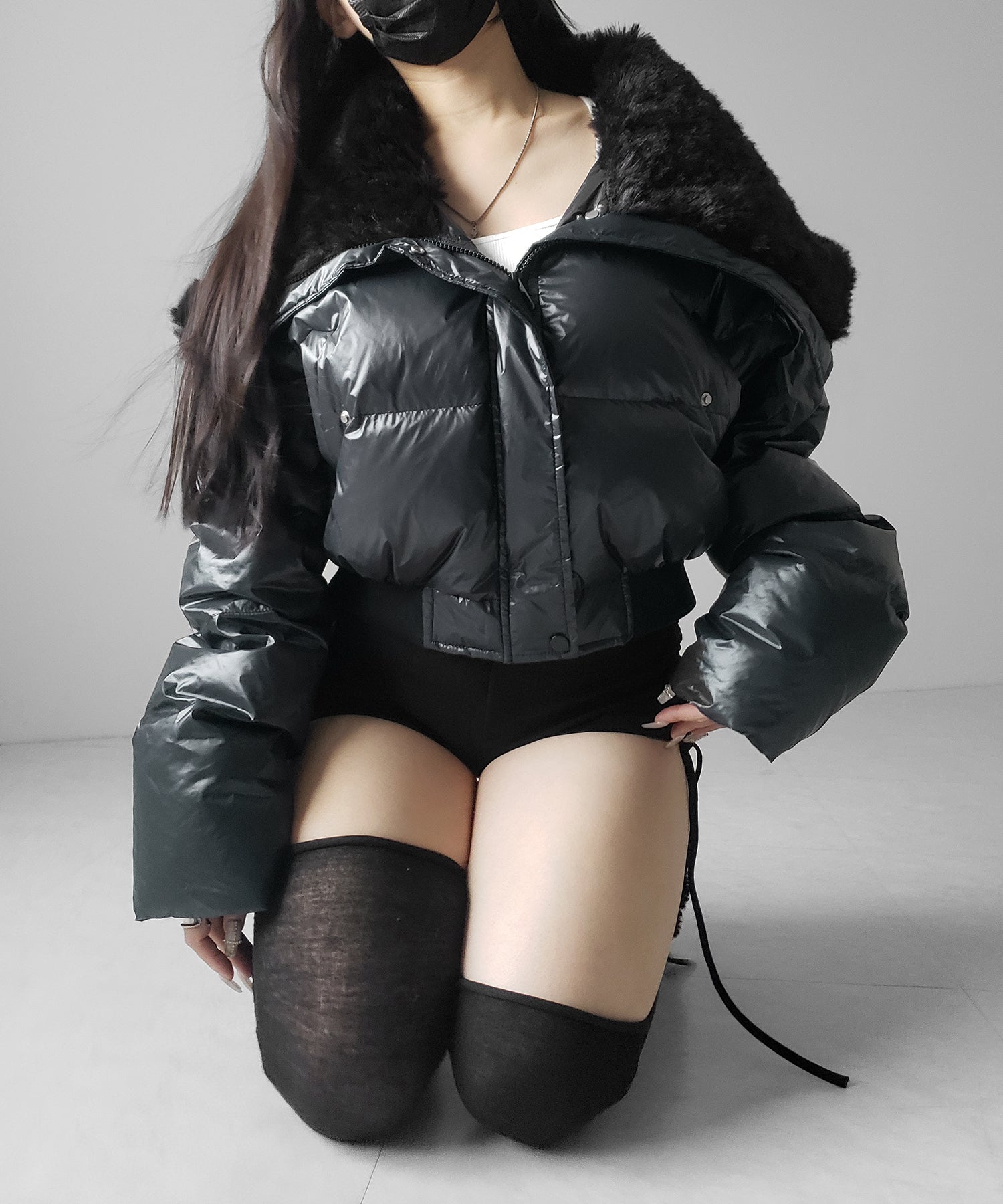 フェイクファー襟レディパフショートダウンジャケット / fakefur collar lady puff short down jacket