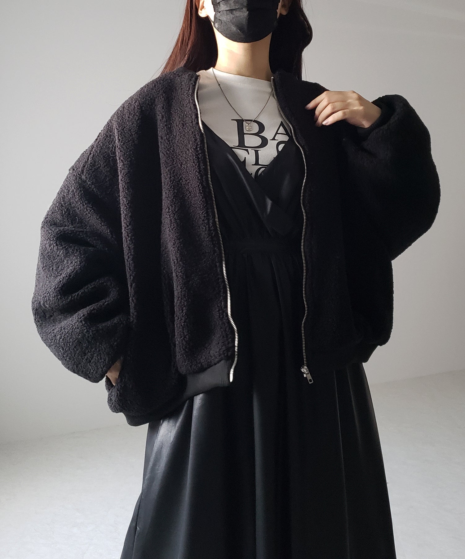 【 2COLOR 】バックリボンフェイクレザーロングギャザーキャミワンピース