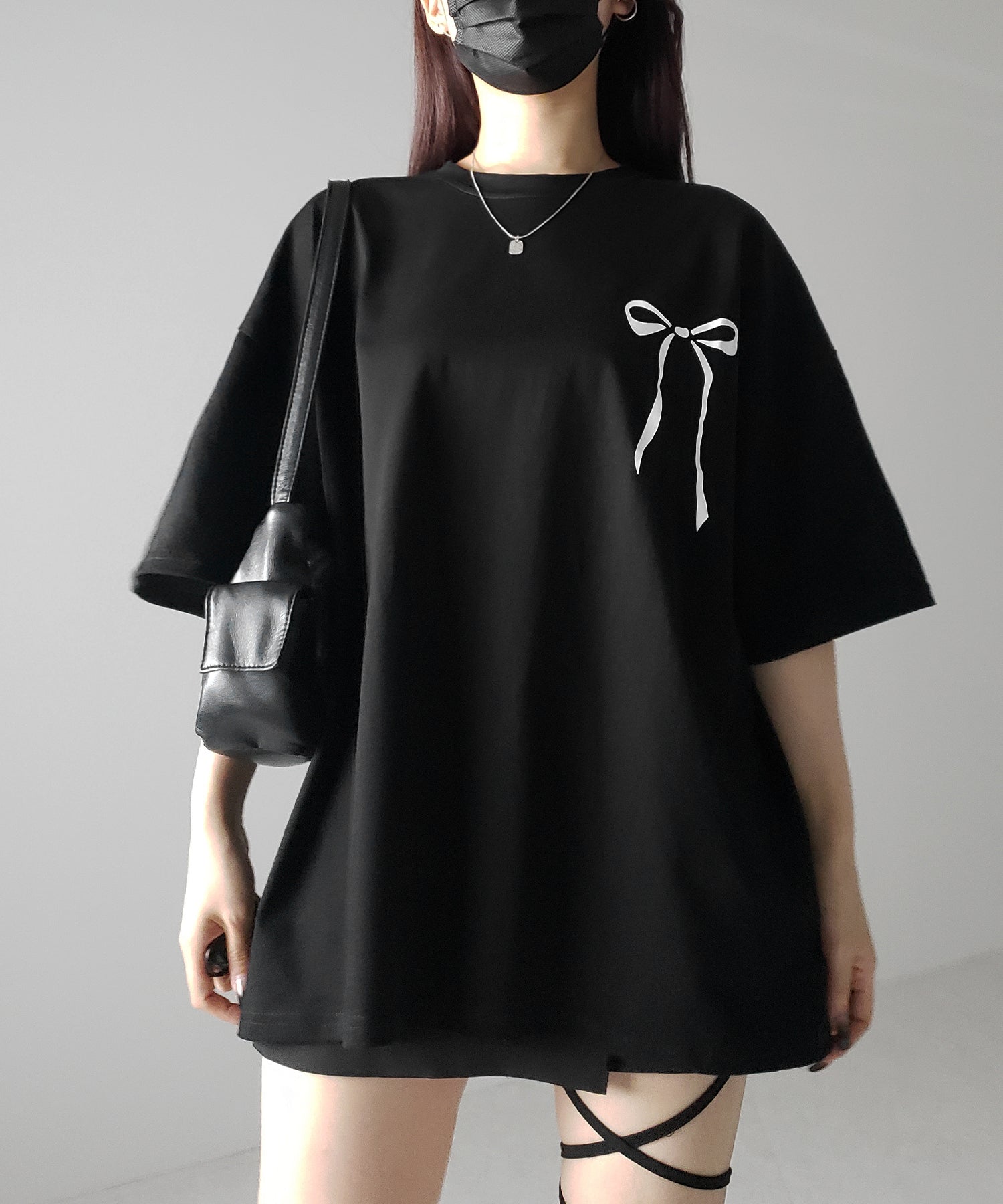 【 3color 】半袖リボンプリントバレエコアビッグTシャツ / short sleeve ribbon print ballet core big Tee