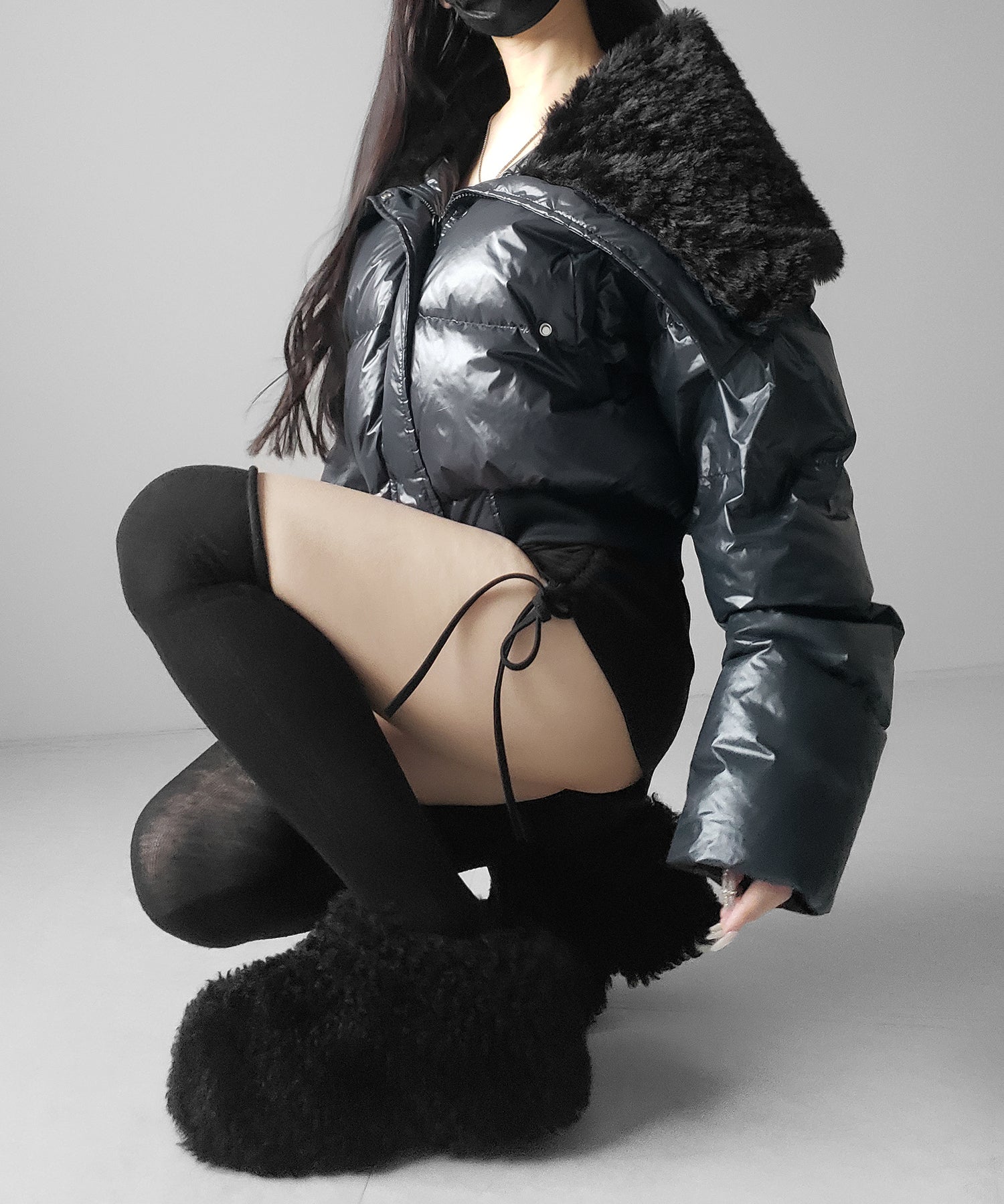 フェイクファー襟レディパフショートダウンジャケット / fakefur collar lady puff short down jacket
