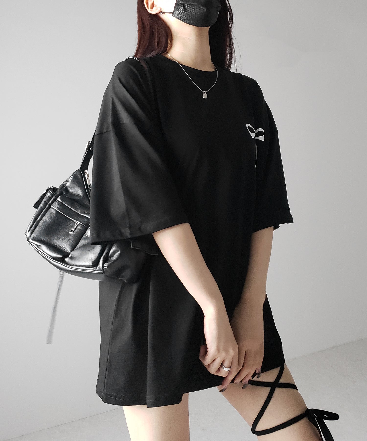 【 3color 】半袖リボンプリントバレエコアビッグTシャツ / short sleeve ribbon print ballet core big Tee