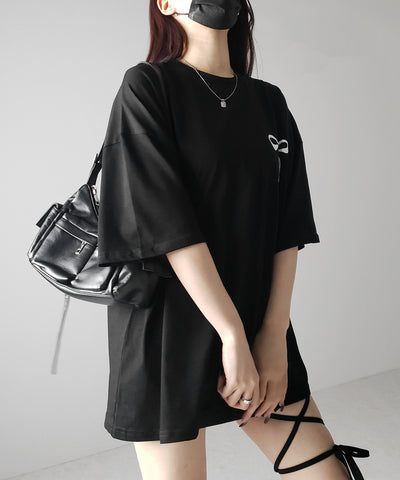半袖リボンプリントバレエコアビッグTシャツ / short sleeve ribbon print ballet core big Tee