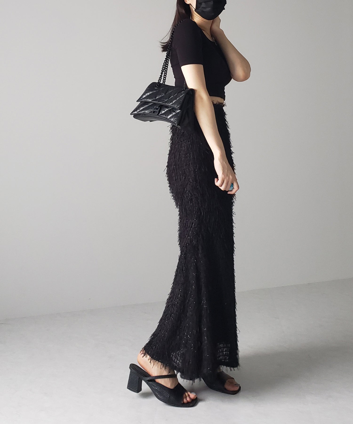 シャギーフリンジロングマーメイドスカート /shaggy fringe long mermaid skirt