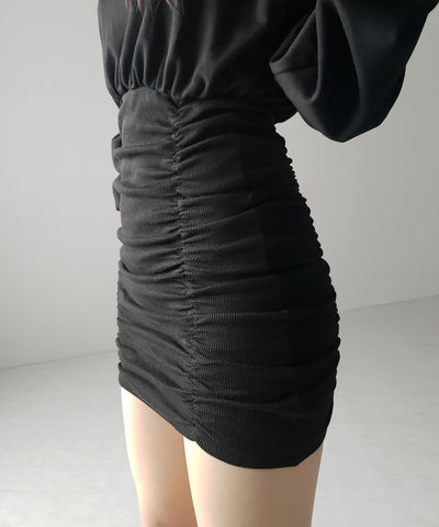 裏毛シャーリングスウェットミニワンピース / urake shirring sweat mini one piece