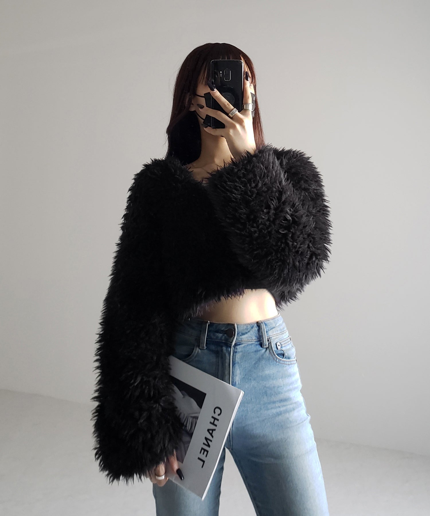 【 3COLOR 】ロングシャギーボアショートボリュームカーディガン