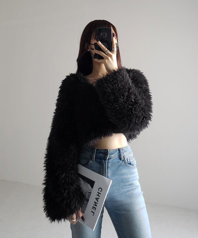 【 3COLOR 】ロングシャギーボアショートボリュームカーディガン