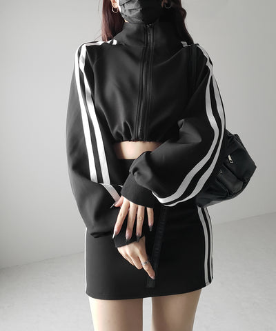 【 セットアップ着用可能 】サイドラインハイウエストミニスカート / sideline high waist mini skirt