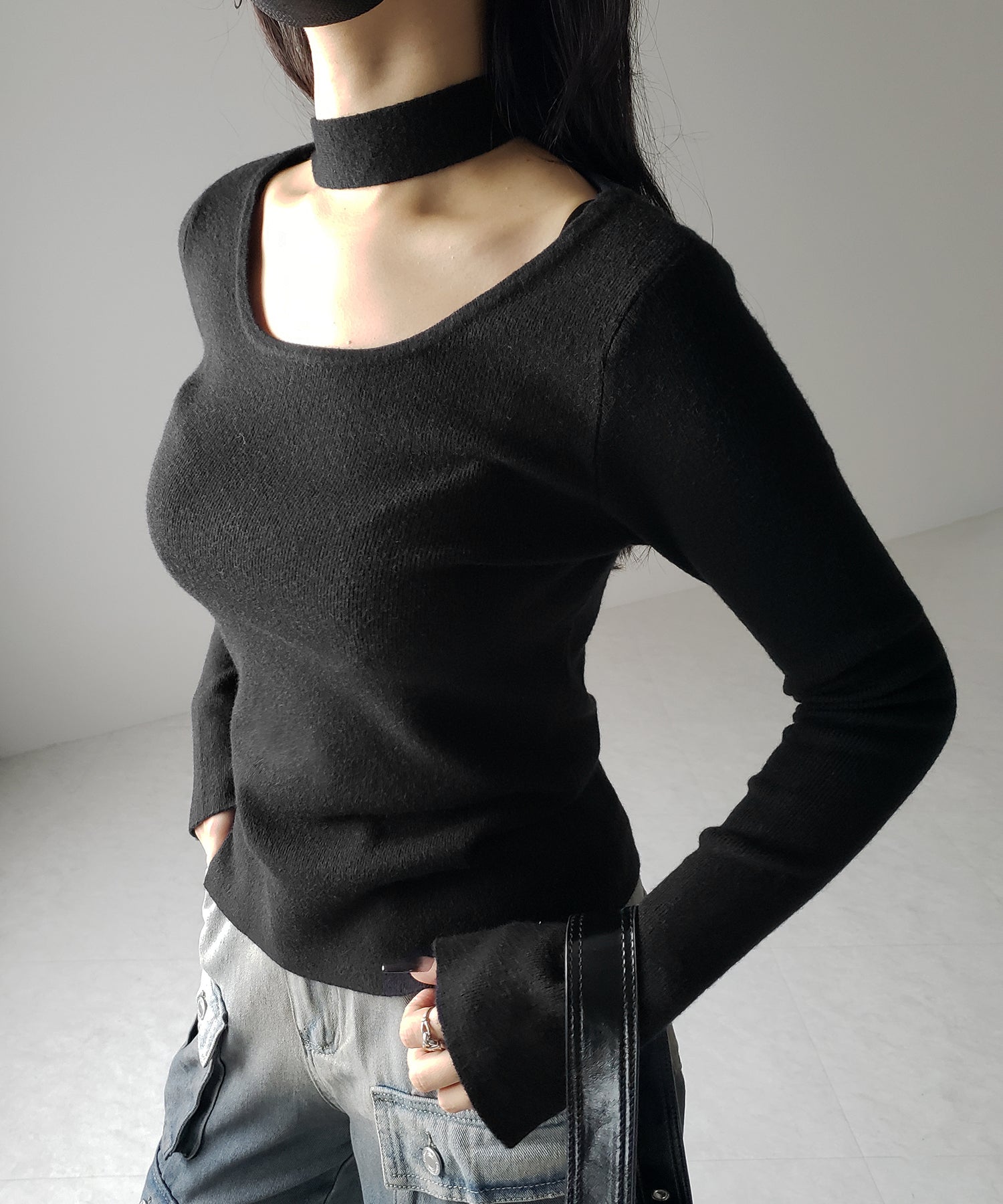 【 2color 】チョーカーリブニットトップス /choker lib knit tops