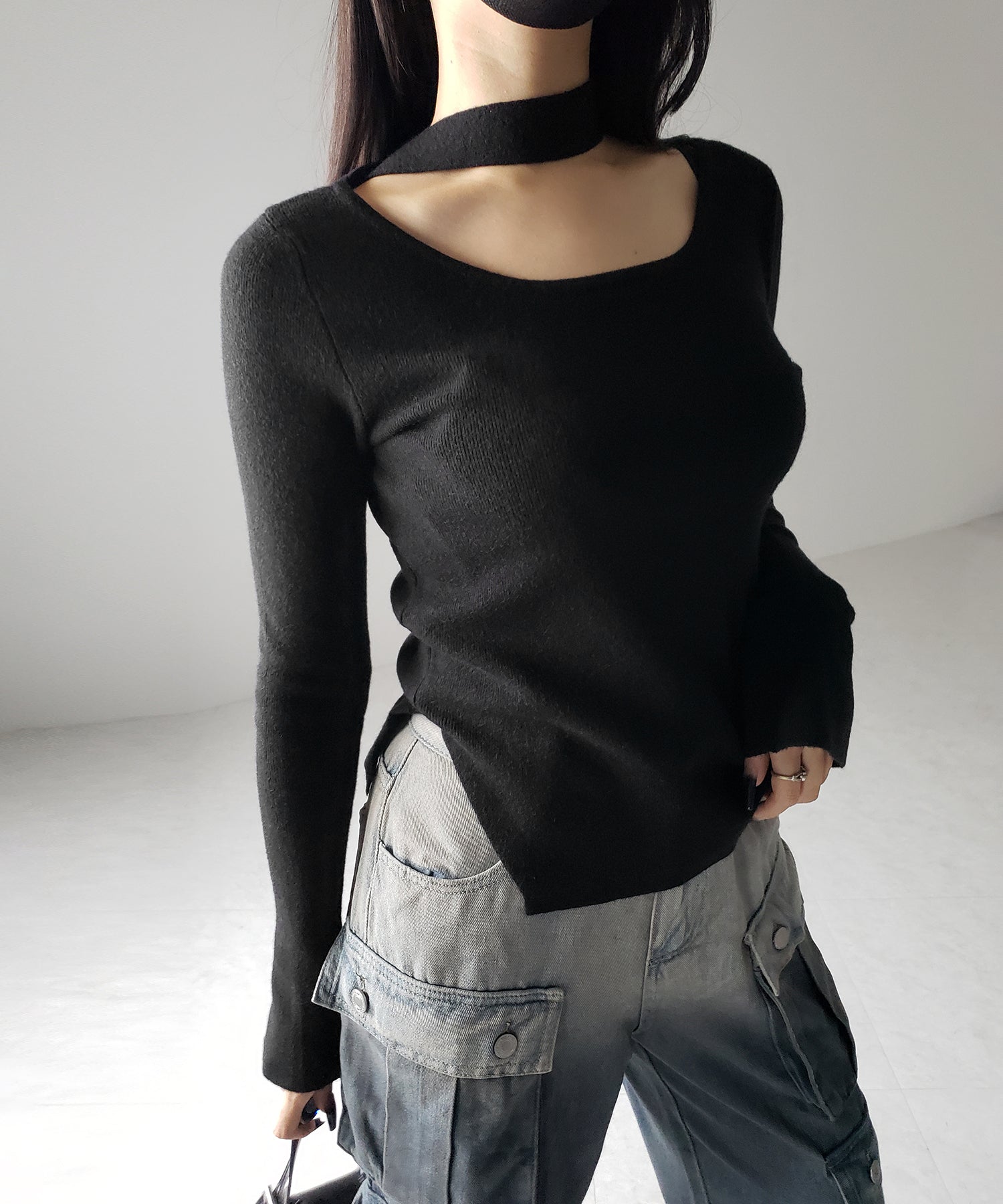 【 2color 】チョーカーリブニットトップス /choker lib knit tops