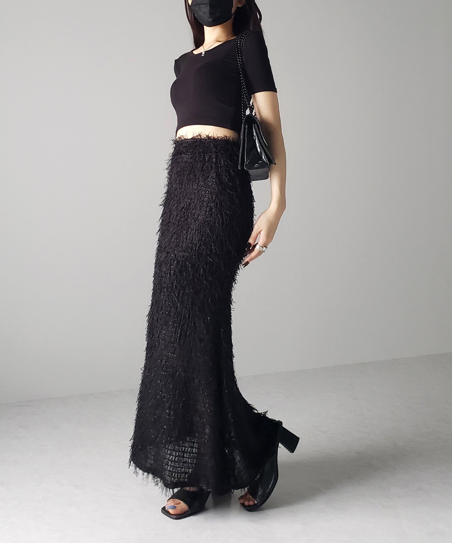 シャギーフリンジロングマーメイドスカート /shaggy fringe long mermaid skirt