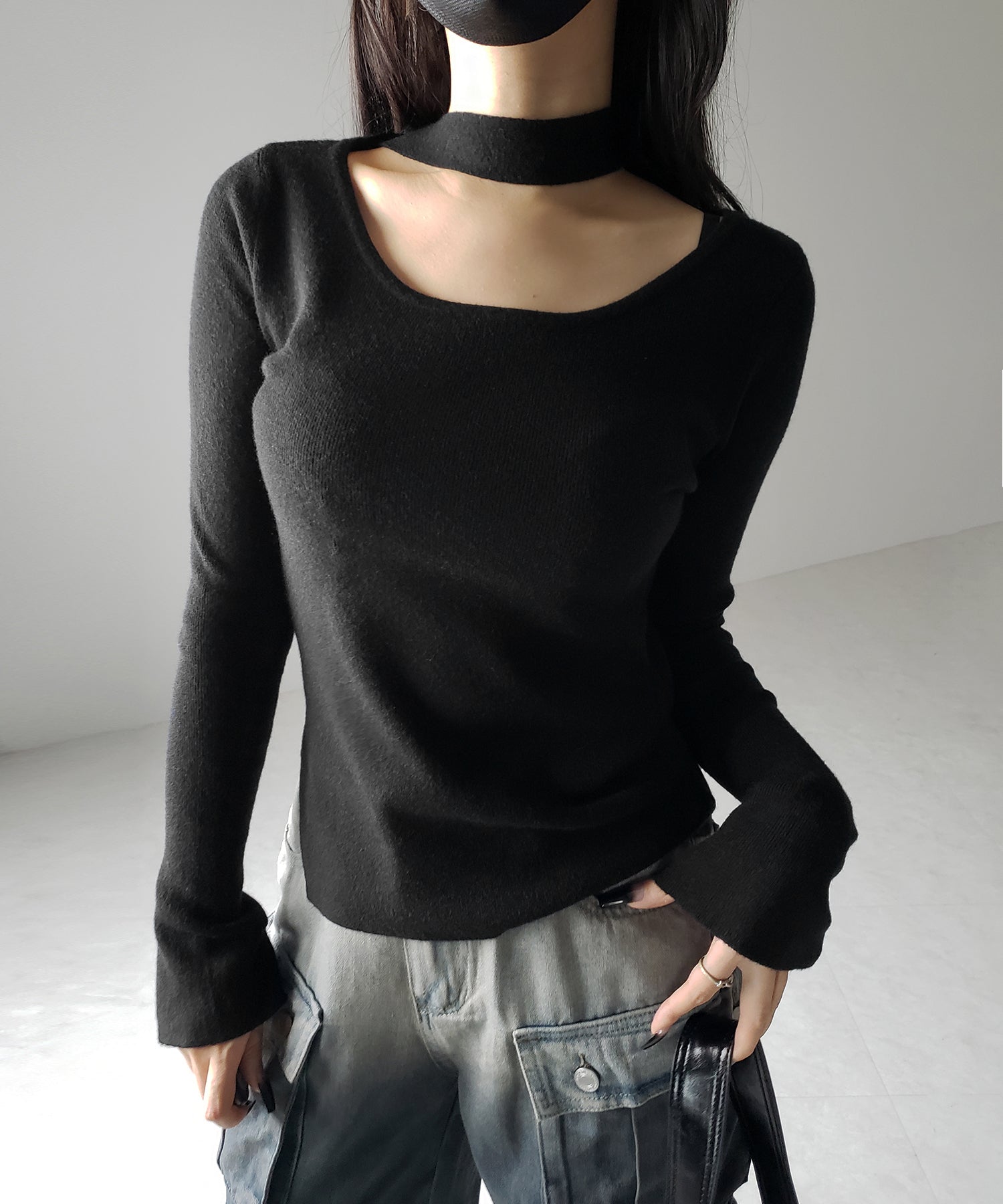 【 2color 】チョーカーリブニットトップス /choker lib knit tops