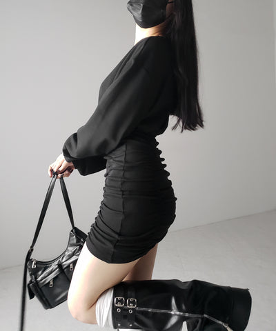 裏毛シャーリングスウェットミニワンピース / urake shirring sweat mini one piece