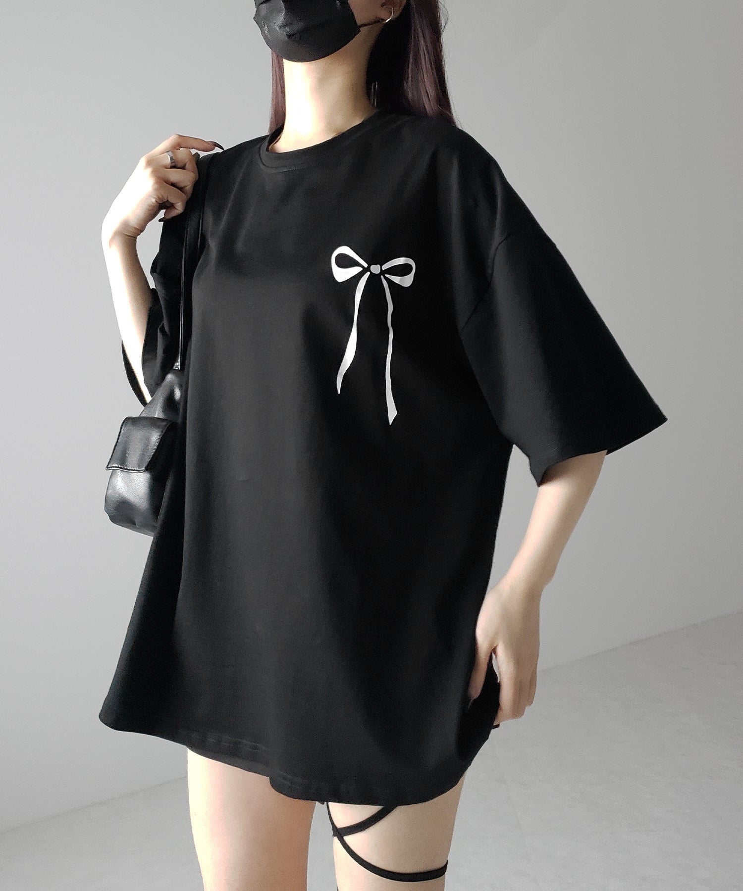 【 3color 】半袖リボンプリントバレエコアビッグTシャツ / short sleeve ribbon print ballet core big Tee