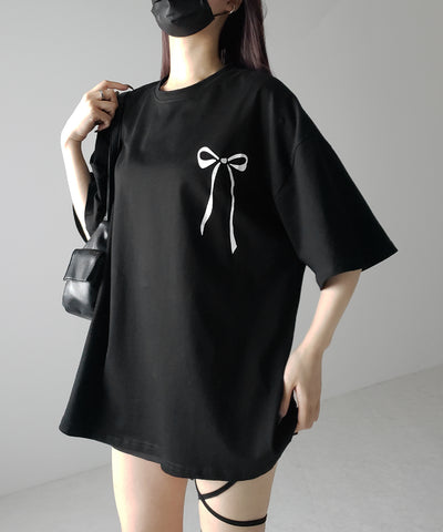 半袖リボンプリントバレエコアビッグTシャツ / short sleeve ribbon print ballet core big Tee