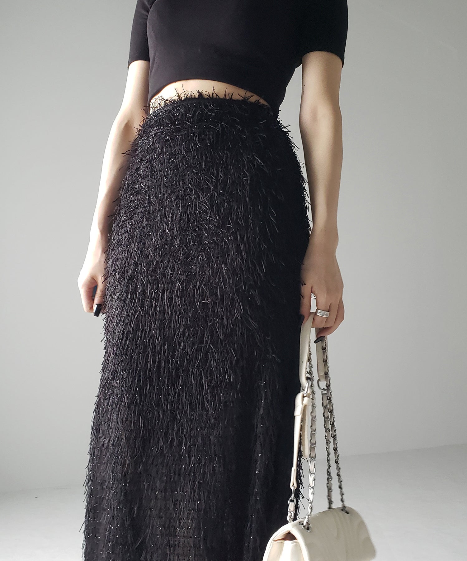 シャギーフリンジロングマーメイドスカート /shaggy fringe long mermaid skirt