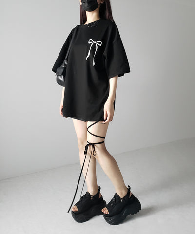 半袖リボンプリントバレエコアビッグTシャツ / short sleeve ribbon print ballet core big Tee