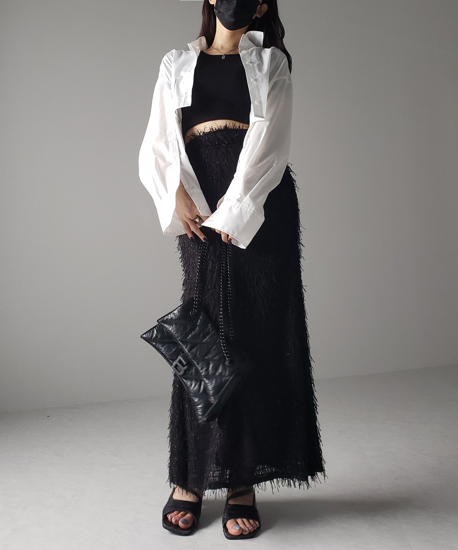 シャギーフリンジロングマーメイドスカート /shaggy fringe long mermaid skirt