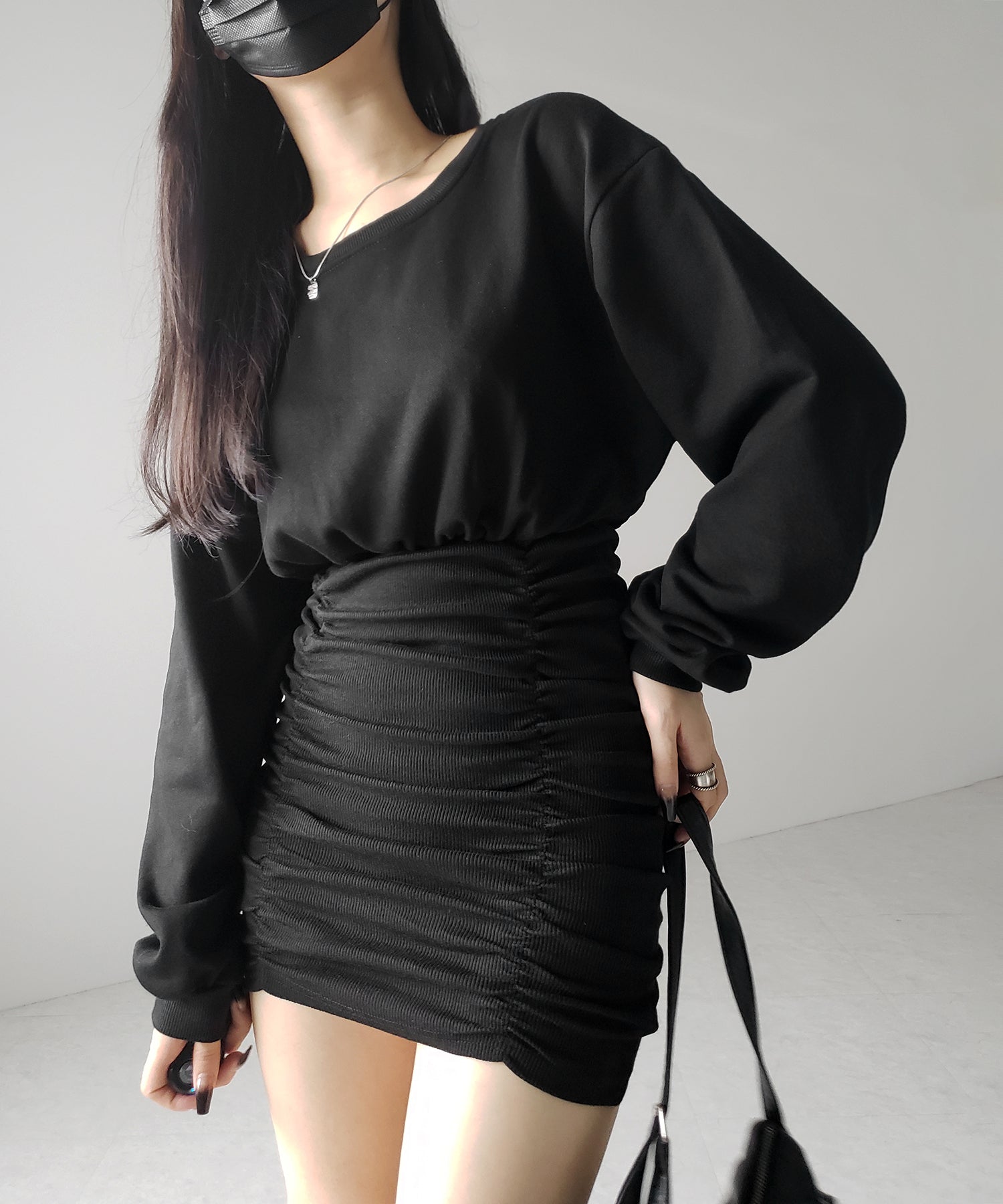 【 2color 】裏毛シャーリングスウェットミニワンピース / urake shirring sweat mini one piece