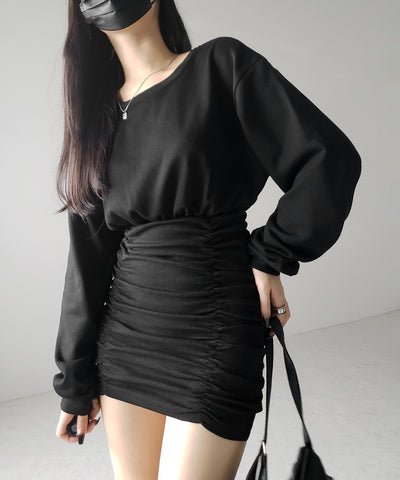 裏毛シャーリングスウェットミニワンピース / urake shirring sweat mini one piece