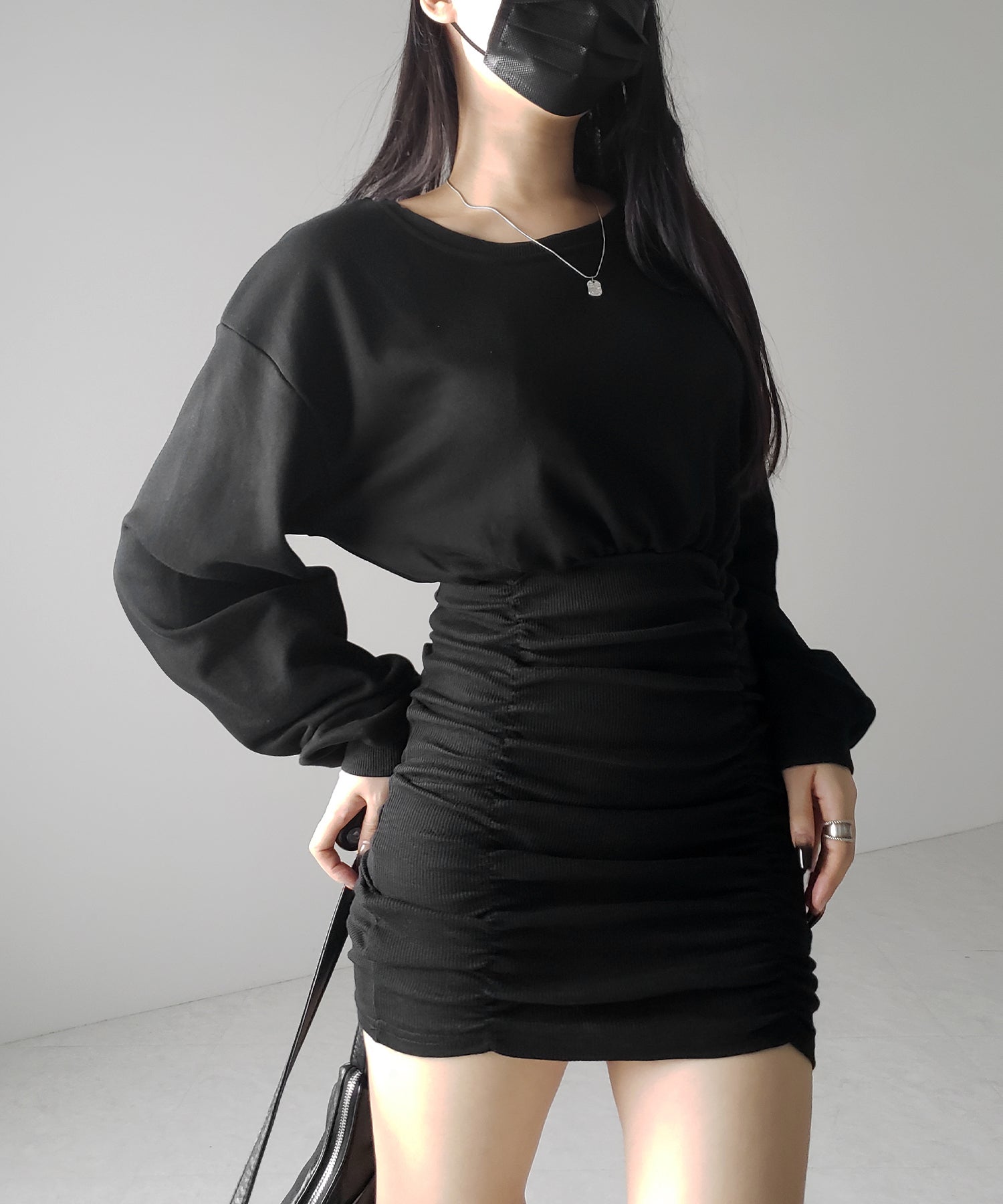 裏毛シャーリングスウェットミニワンピース / urake shirring sweat mini one piece