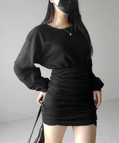 裏毛シャーリングスウェットミニワンピース / urake shirring sweat mini one piece