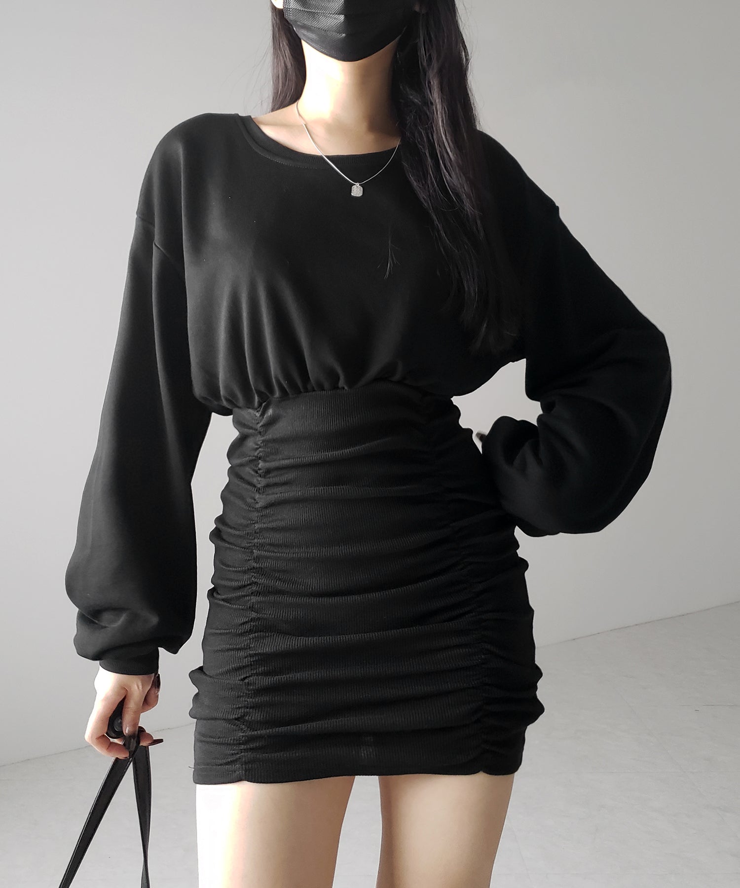 裏毛シャーリングスウェットミニワンピース / urake shirring sweat mini one piece