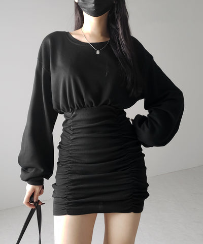 裏毛シャーリングスウェットミニワンピース / urake shirring sweat mini one piece