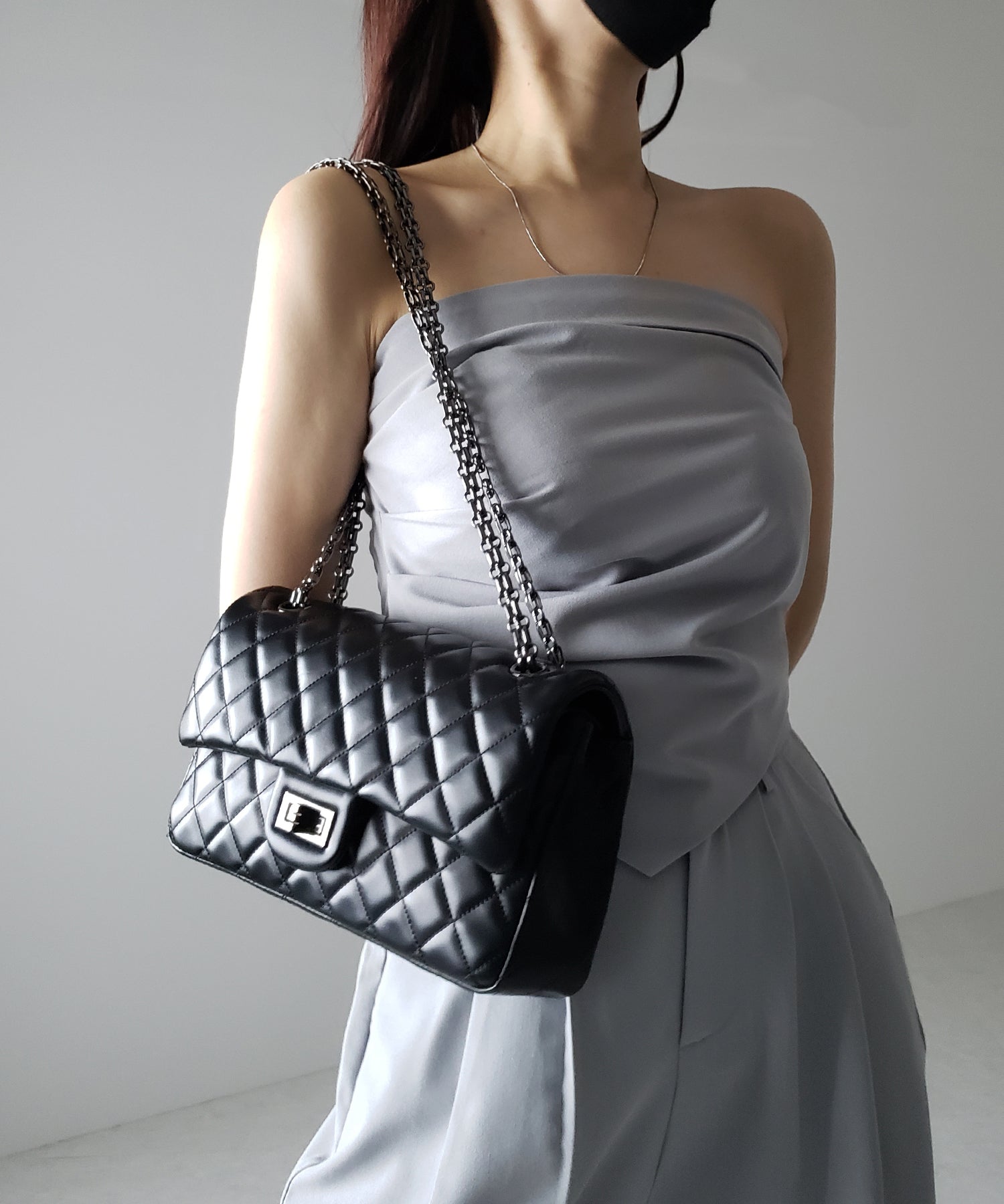 【 2color 】キルティングチェーンスクエアショルダーバッグ / quilting chain square shoulder bag