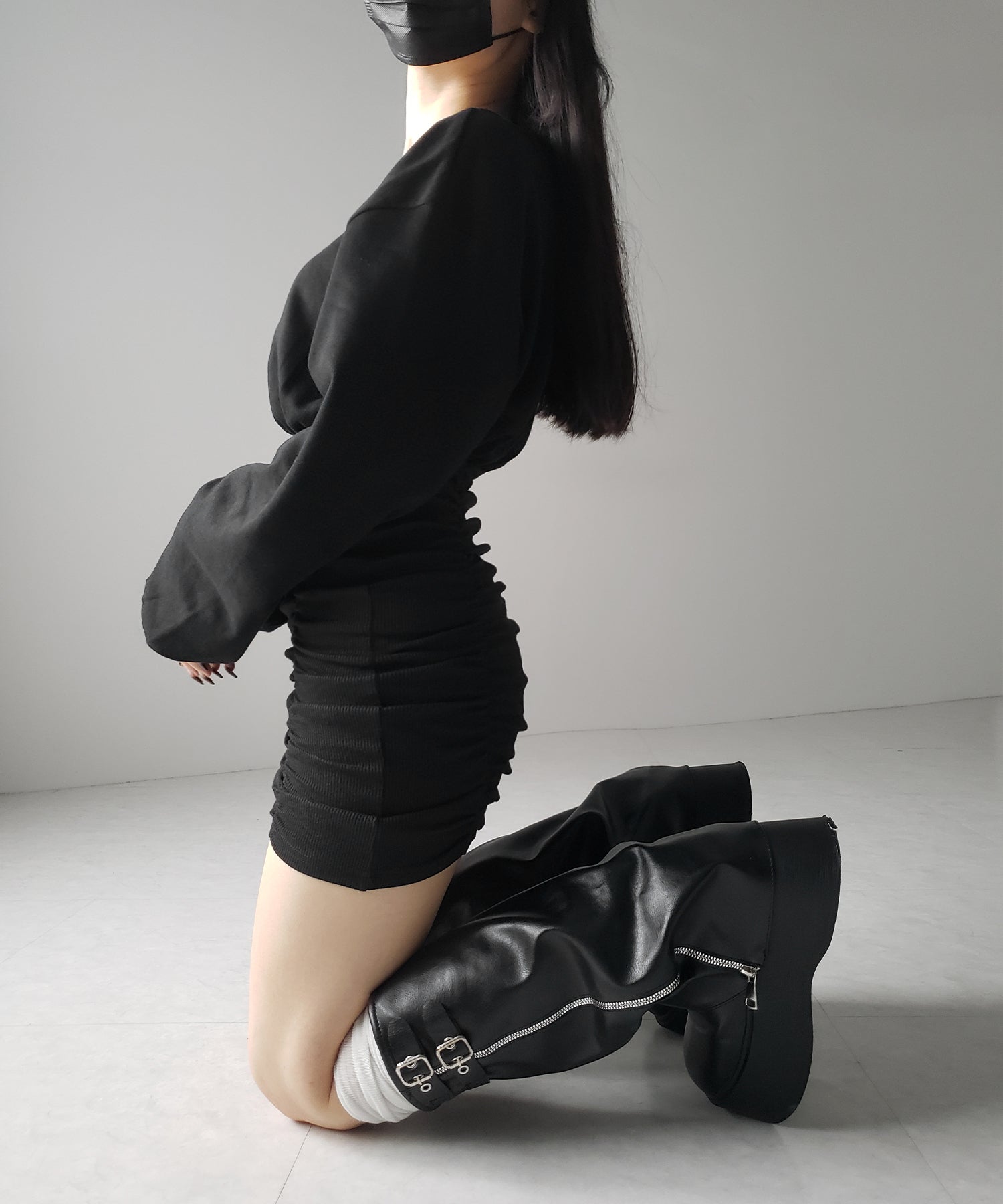 裏毛シャーリングスウェットミニワンピース / urake shirring sweat mini one piece